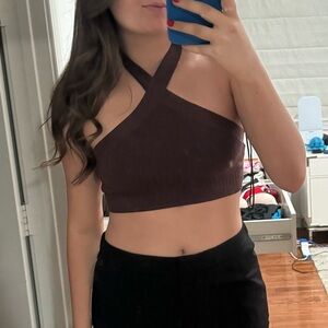 BDG brown cropped halter top